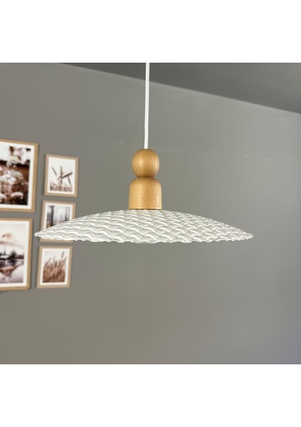 Zetra Beyaz Metal Avize Tekli Kalın Ahşap Boncuk Başlık Mutfak Modern Dekoratif Sarkıt Aydınlatma modelleri