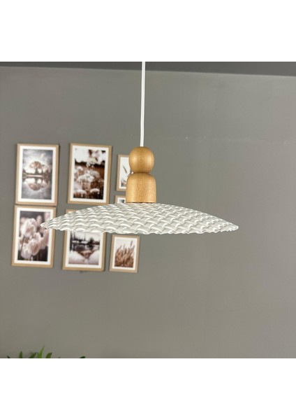 Zetra Beyaz Metal Avize Tekli Kalın Ahşap Boncuk Başlık Mutfak Modern Dekoratif Sarkıt Aydınlatma indirimleri