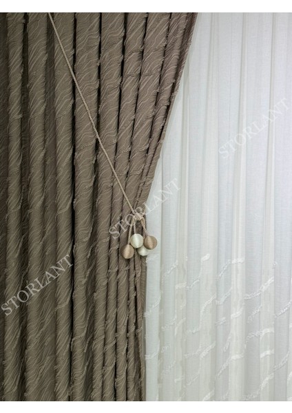 Puffy Aqua Kahve Fon Perde – Lüks Tek Kanat, 1/3 Sık Pile, Aksesuar Hediyeli indirimleri