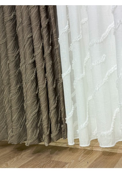 Puffy Aqua Kahve Fon Perde – Lüks Tek Kanat, 1/3 Sık Pile, Aksesuar Hediyeli fırsatları