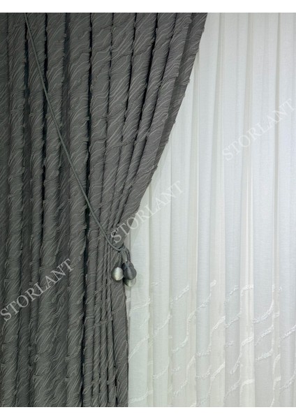 Puffy Aqua Gri Fon Perde – Lüks Tek Kanat, 1/3 Sık Pile, Aksesuar Hediyeli fiyatları