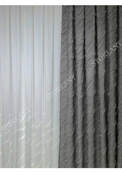 Puffy Aqua Gri Fon Perde – Lüks Tek Kanat, 1/3 Sık Pile, Aksesuar Hediyeli fırsatları