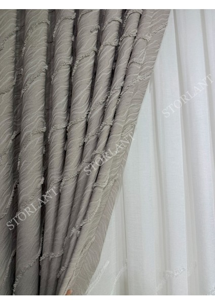 Puffy Aqua Toprak Fon Perde – Lüks Tek Kanat, 1/3 Sık Pile, Aksesuar Hediyeli - Yüksek Kalite