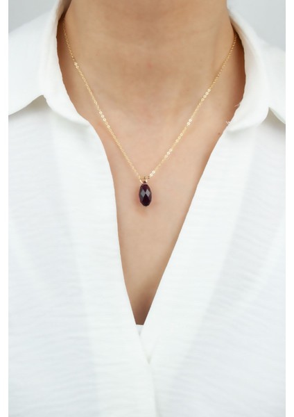 Ince Zincir Kristal Uçlu Kolye