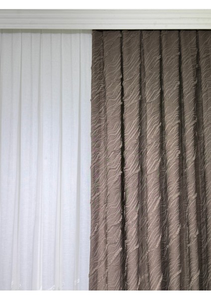 Puffy Aqua Kahve Fon Perde – Lüks Tek Kanat, 1/3 Sık Pile, Aksesuar Hediyeli modelleri