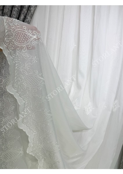 Efsun Krem Bambu Serpme Tül Perde | Ağır Gramajlı, 1/3 Sık Pileli, Ütü Gerektirmez