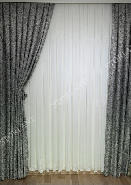 Efsun Krem Bambu Serpme Tül Perde | Ağır Gramajlı, 1/3 Sık Pileli, Ütü Gerektirmez