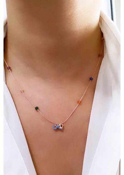 Zirkon Taşlı Sonsuzluk Figürlü Renkli Kolye