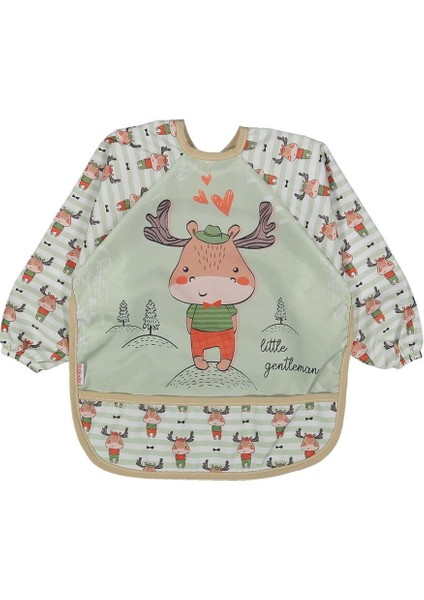 BCH083 Bebek Geyik Desenli Cepli Uzun Kollu Giydirmeli Mama Önlüğü