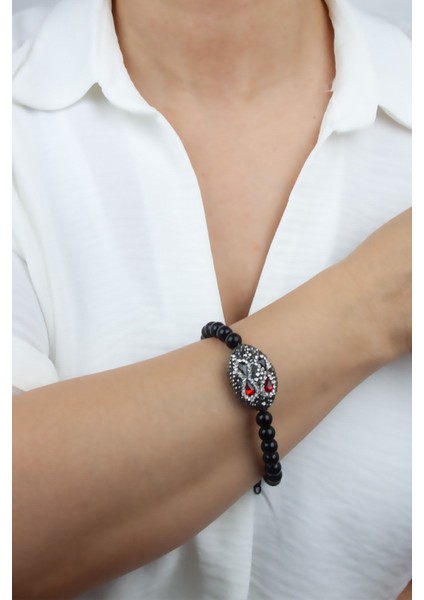 Zirkon ve Doğaltaş Siyah Bileklik