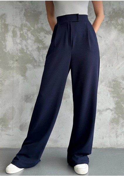 Kadın Likralı Cırt Kapama Palazzo Pantolon