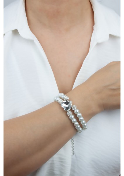 Kalp Kristal Cam Inci Bileklik