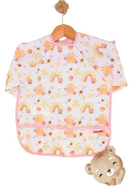 2024103 Bebek Karışık Desen Arılı Cepli Uzun Kollu Giydirmeli Mama Önlüğü