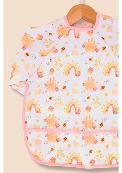 2024103 Bebek Karışık Desen Arılı Cepli Uzun Kollu Giydirmeli Mama Önlüğü fiyatları