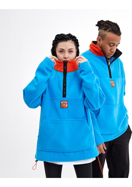 Logo Nakışlı Polar Sweatshirt Yüksek Yakalı Yarım Fermuarlı