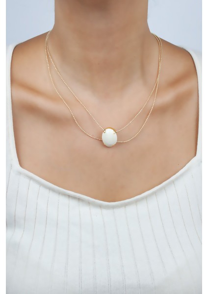 Ince Zincir Çift Sıralı Sedef Detay Kolye