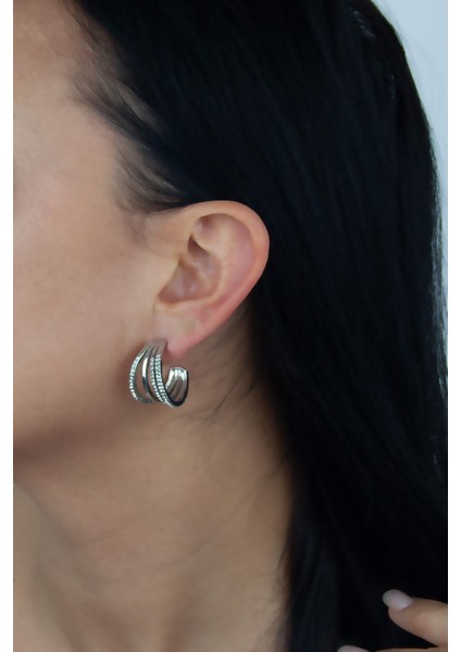 Zirkon Taşlı Gümüş Renk Küpe