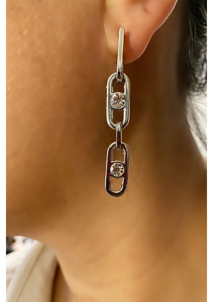 Taşlı Sallantı Küpe