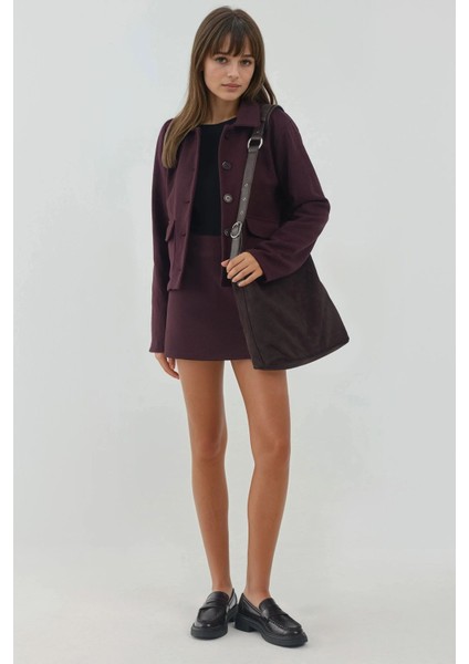 Kadın Cep Detaylı Düğmeli Kaşe Ceket Leylak Moru indirimleri