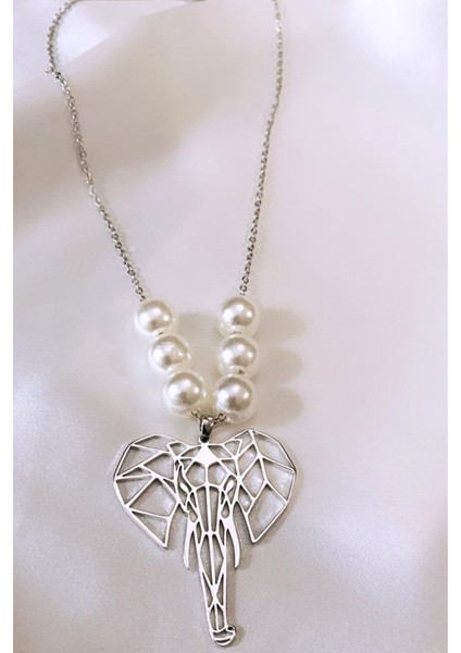 Incili Fil Figürlü Ince Zincir Kolye