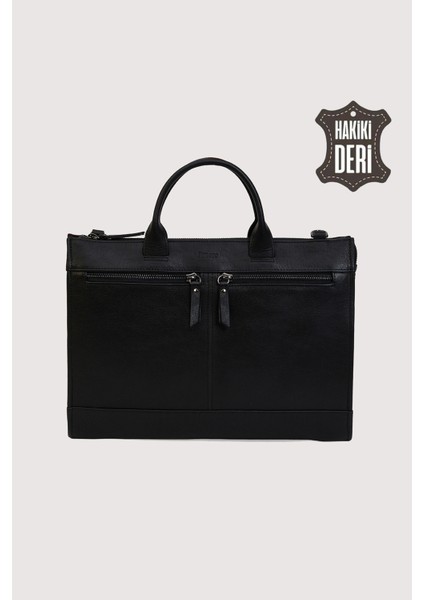 Hakiki Deri Erkek Evrak Çantası Siyah SMR6981