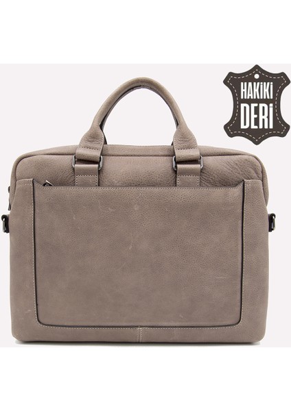 Hakiki Deri Laptop Evrak Çantası Vizon SMR7644