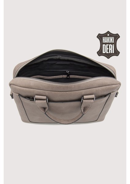 Hakiki Deri Laptop Evrak Çantası Vizon SMR7644