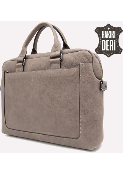 Hakiki Deri Laptop Evrak Çantası Vizon SMR7644