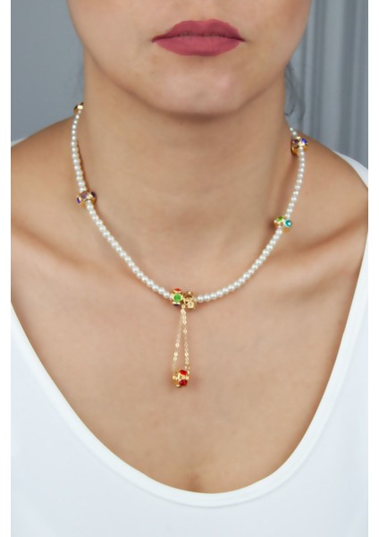 Renkli Taşlı Inci Kolye