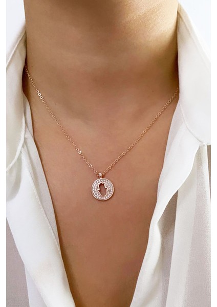 Zirkon Taşlı El Figürlü Ince Zincir Kolye