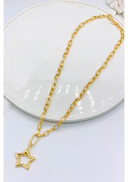 Yıldız Uçlu Uzun Zincir Kolye