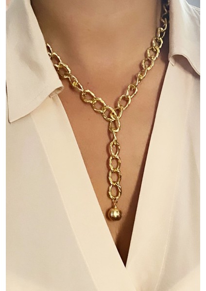 Gold Küre Uçlu Zincir Kolye