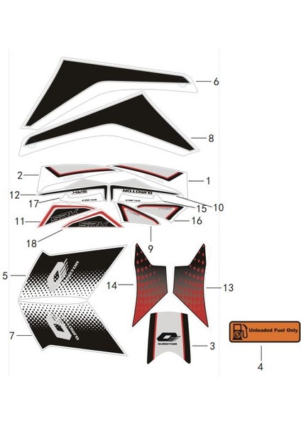 SRK125R Kuyruk Stıcker Kırmızı/siyah Sol