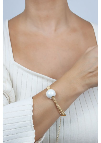 Yedi Sıralı Ince Zincir Sedef Detay Bileklik