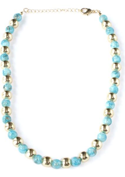 Gold ve Mavi Boncuklu Kolye