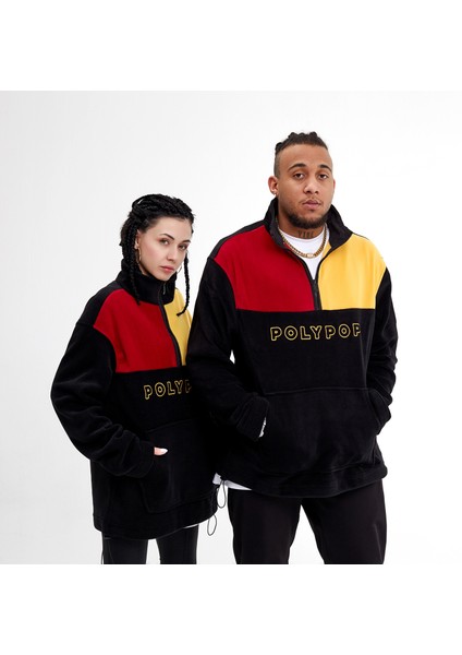 Logo Nakışlı Polar Sweatshirt Yüksek Yakalı Yarım Fermuarlı