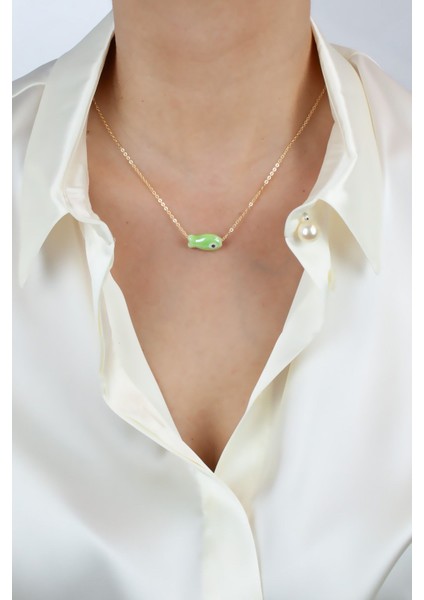 Ince Zincir Murano Balık Figürlü Gold Kolye