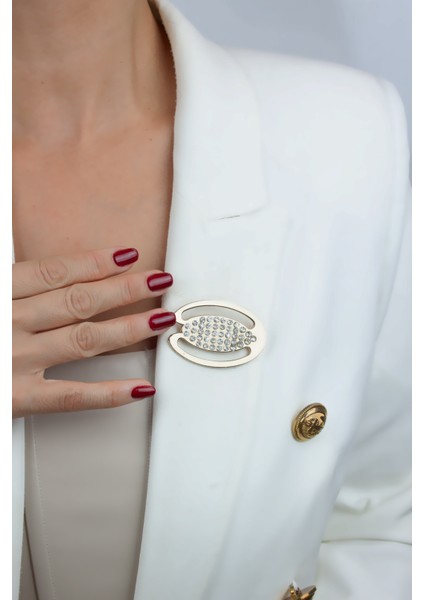 Taşlı Gold Kadın Broş