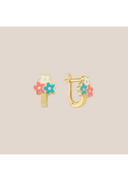 Mineli Çiçek Buketi Altın Çocuk Küpesi