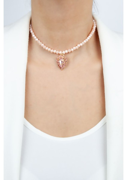 Kristal Uçlu Pembe Kolye