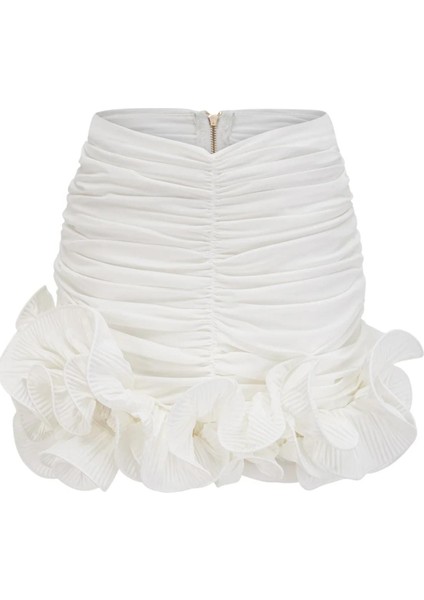 Sylvie Dantelli Mini Beyaz Etek , Abiye Fırfırlı Mini Beyaz Etek , Beyaz Etek fırsatları