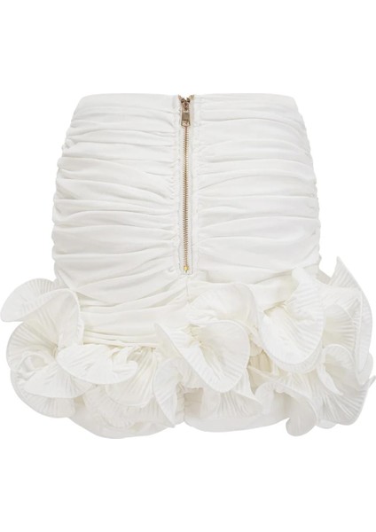 Sylvie Dantelli Mini Beyaz Etek , Abiye Fırfırlı Mini Beyaz Etek , Beyaz Etek