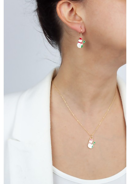 Kardan Adam Figür Yılbaşı Temalı Kolye Küpe Set