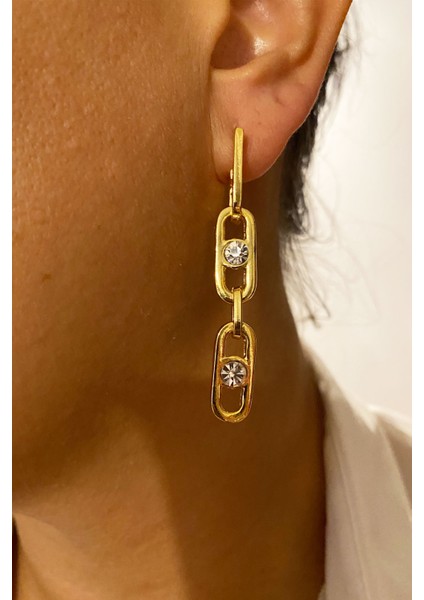 Taşlı Sallantı Küpe