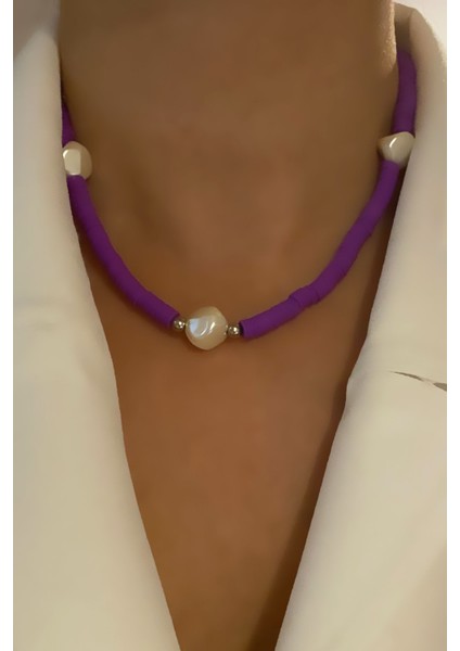 Barok Incili Mor Fimo Kolye