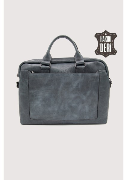 Hakiki Deri Laptop Evrak Çantası Haki SMR7644