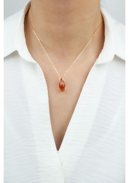 Ince Zincir Kristal Uçlu Kolye