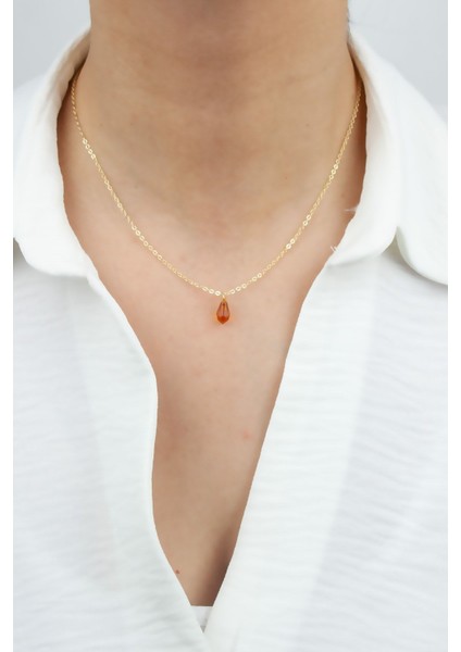 Ince Zincir Kristal Uçlu Kolye