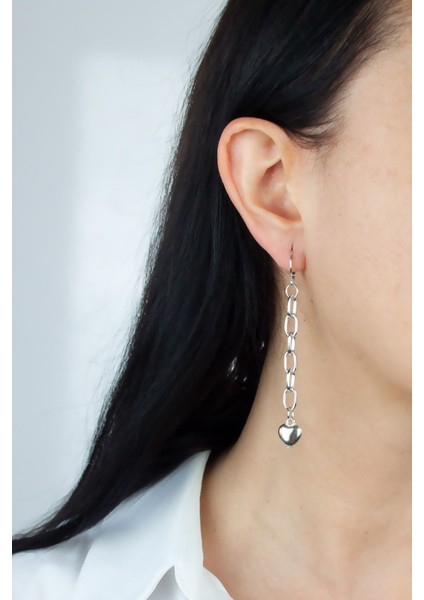 Kalp Detay Zincir Küpe