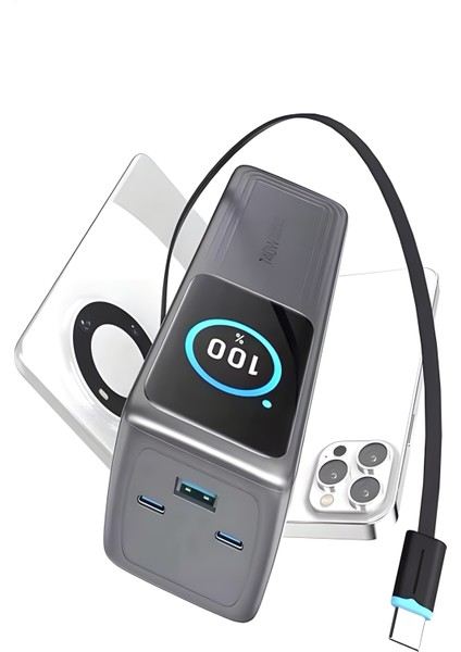 30000MAH 140W Hızlı Şarjlı Tft Ekranlı Kendinden Type-C Kablolu 2type-C 1usb Girişli Powerbank fırsatları